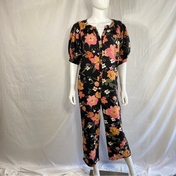 Voge Boutique Floral Cropped Leg Puff Sleeve Jumpsuit - Picture 2 of 8